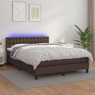 vidaXL Boxspring posteľ s matracom a LED hnedá 140x190 cm umelá koža