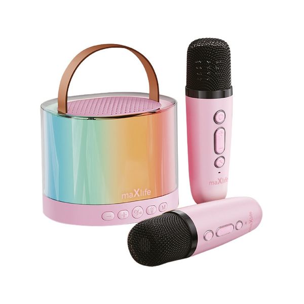Maxlife MXKS-200 pink Bluetooth karaoke reproduktor s 2 mikrofónmi, ružová (OEM0200595)