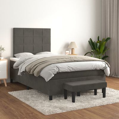 vidaXL Posteľný rám boxspring s matracom tmavosivý 90x190 cm zamat