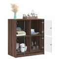 vidaXL Bočná skrinka so sklenenými dvierkami hnedý dub 68x37x75,5 cm