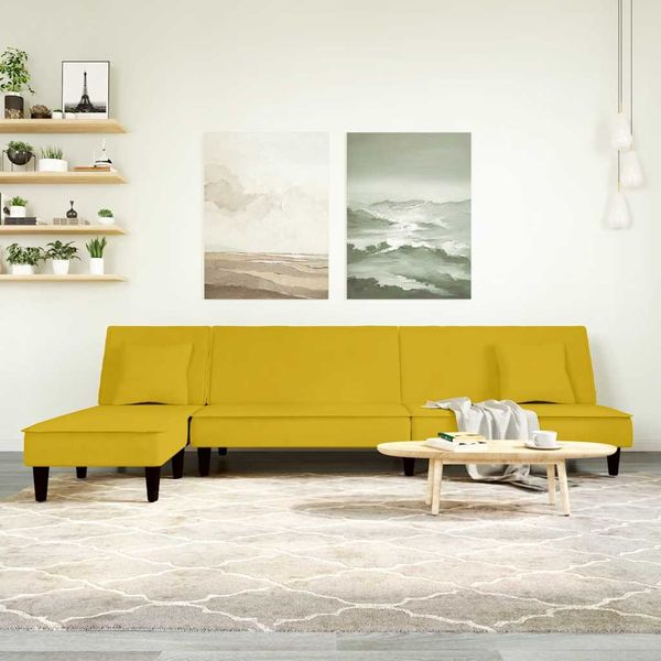 vidaXL Pohovka v tvare L žltá 255x140x70 cm zamat