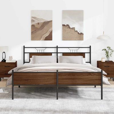 vidaXL Kovový posteľný rám bez matraca hnedý dub 180x200 cm
