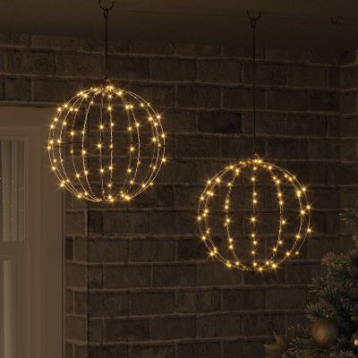 vidaXL Lopta s 192 LED-i 2 pcs Teplá biela 30 x 30 x 32 cm Kov