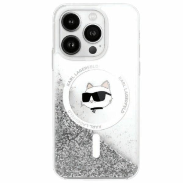 Puzdro Karl Lagerfeld pre iPhone 16 6,1" KLHMP16SLGCHSGH transparentné tvrdé tekuté trblietavé Choupette Head MagSafe