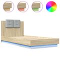 vidaXL Posteľný rám s čelom a LED svetlami dub sonoma 90x200 cm