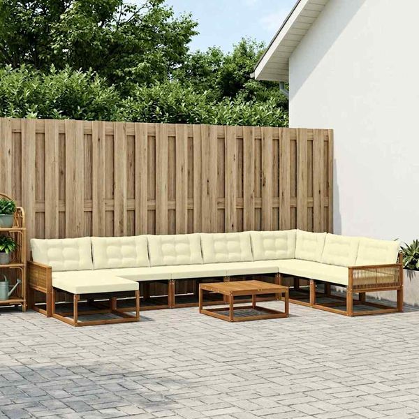 vidaXL Záhradná súprava gaučov s vankúšom 9 pcs Prírodná a krémová