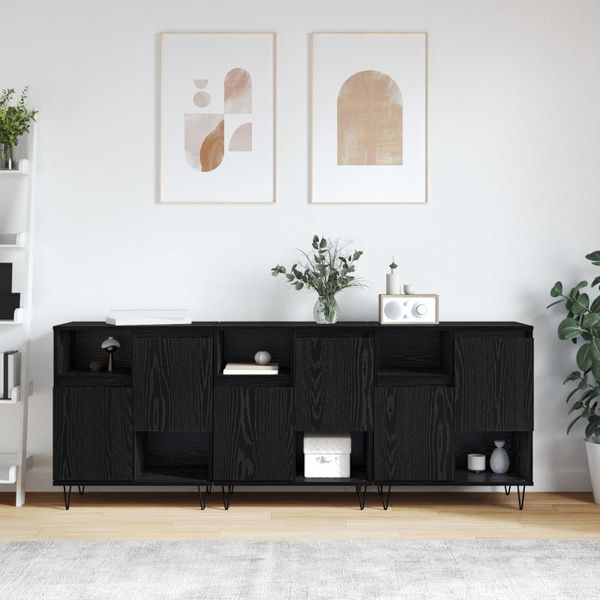 vidaXL Servírovacia skriňa 3 pcs Čierny dub 60 x 35 x 70 cm