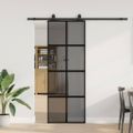 vidaXL Posuvné dvere s kovaním čierne 76x205 cm tvrdené sklo
