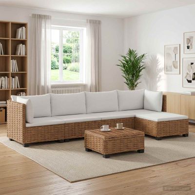 vidaXL 6 ks Ratanová lounge súprava s vankúšmi GENDT Prírodný ratan