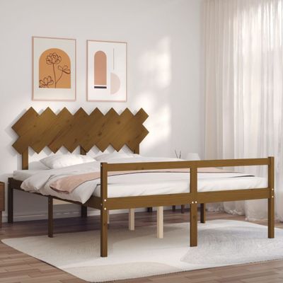 vidaXL Posteľ pre seniorov s čelom, medová, 160x200 cm, drevený masív