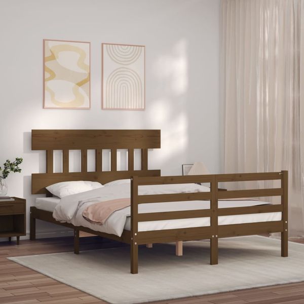 vidaXL Rám postele s čelom medovohnedý 140x190 cm masívne drevo