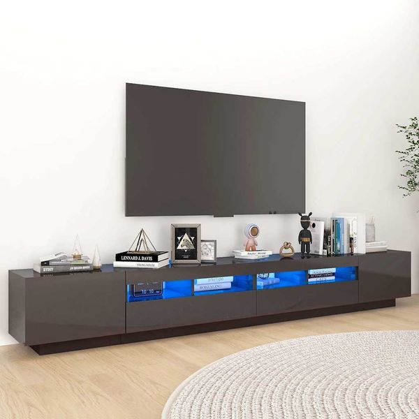 vidaXL TV skrinka s LED svetlami lesklá sivá 260x35x40 cm