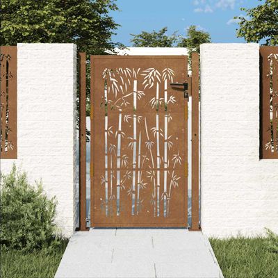 vidaXL Záhradná brána 100x125 cm, corten oceľ, bambusový dizajn