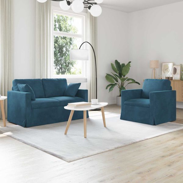 vidaXL Sada pohoviek 2 pcs Modrá 138 x 78 x 80 cm Zamat