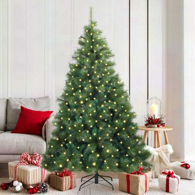 vidaXL Umelý vianočný stromček s 300 LED-i Zelená 180 cm PE a PVC