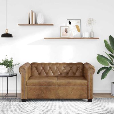 vidaXL Pohovka Chesterfield, 2-miestna, umelá koža, hnedá