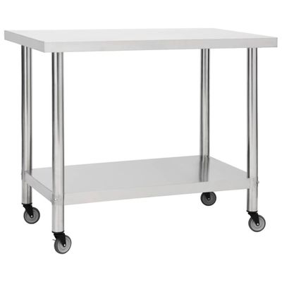 vidaXL Kuchynský pracovný stôl s kolieskami 100x45x85 cm nerezový