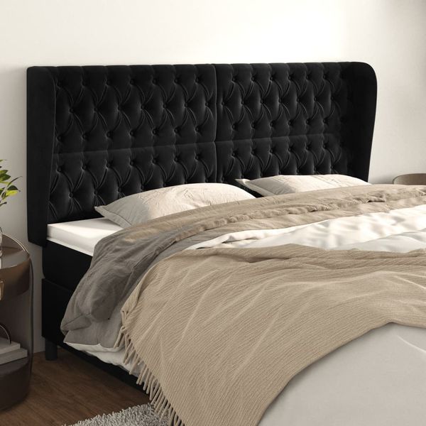 vidaXL Čelo postele so záhybmi čierne 203x23x118/128 cm zamat