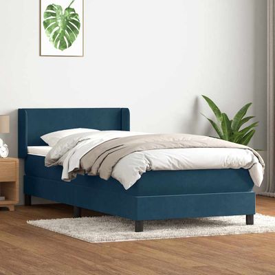 vidaXL Posteľný rám boxsping s matracom tmavomodrý 90x210 cm zamat