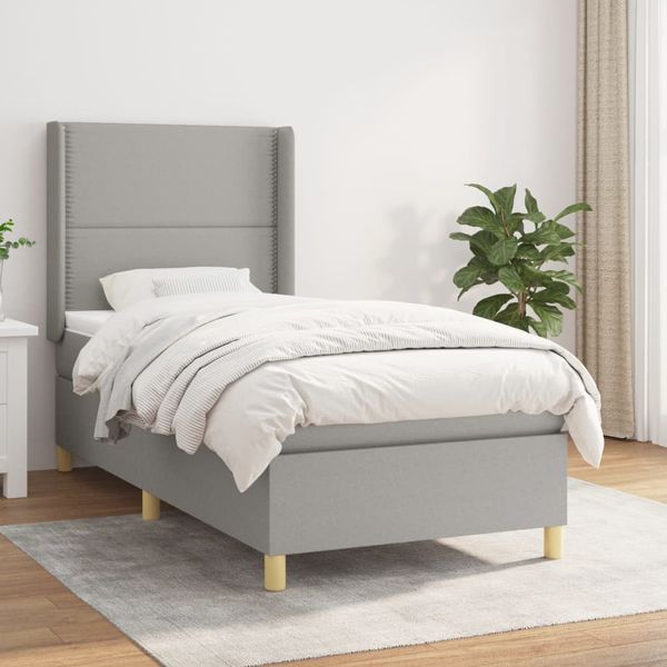 vidaXL Posteľný rám boxsping s matracom bledosivý 90x200 cm látka
