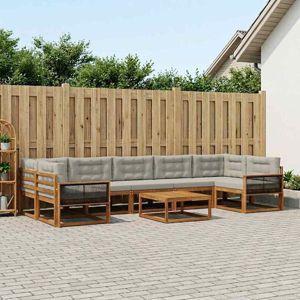 vidaXL Záhradná súprava gaučov s vankúšom 8 pcs Prírodná a svetlosivá