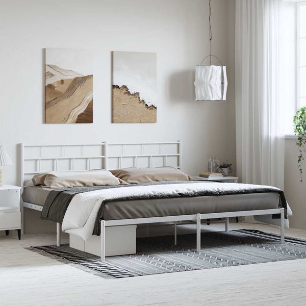 vidaXL Kovový rám postele s čelom biely 193x203 cm