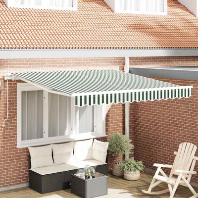 vidaXL Sklopná markíza Zelená a biela 350 x 250 cm Tkanina a hliník