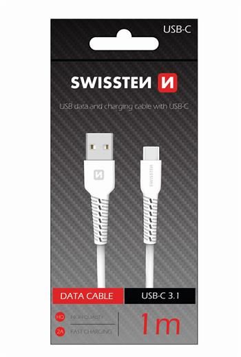 SWISSTEN DATOVÝ KABEL USB / USB-C 1,0 M BÍLÝ Kabel, nabíjecí, USB na USB-C, 3A, 1m, bílý