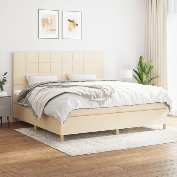 vidaXL Boxspring posteľ s matracom krémová 200x200 cm látka