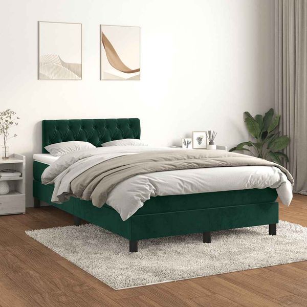 vidaXL Posteľný rám boxsping s matracom tmavozelený 120x200 cm zamat