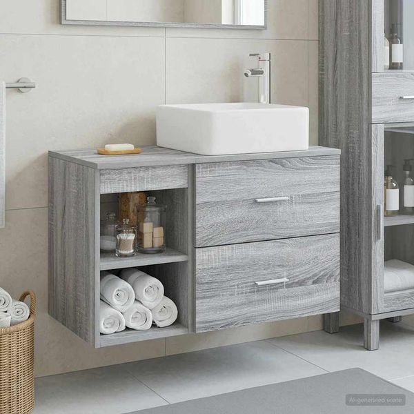 vidaXL Sada kúpeľňového nábytku 2 pcs Sivý Sonoma Kompozitné drevo