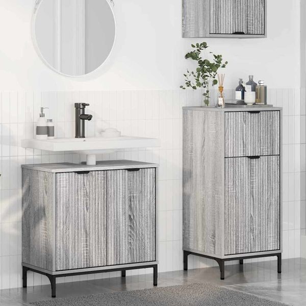 vidaXL Sada kúpeľňového nábytku so zásuvkou 2 pcs Sivý Sonoma