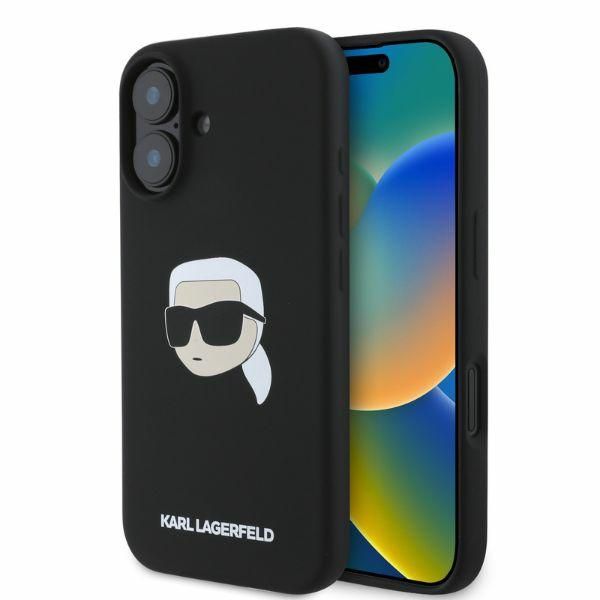 Obal Karl Lagerfeld pre iPhone 16 6,1" KLHMP16SSKHPPLK čierny tvrdý obal Silicone KL Head Print MagSafe