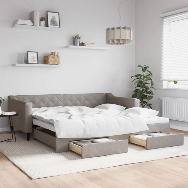 vidaXL Rozkladacia denná posteľ so zásuvkami sivohnedá 100x200cm látka