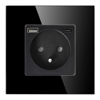Elektrická zásuvka ORNO OR-AE-13308/B, 1x 230V s USB a USB-C nabíjačkou pod omietku, čierna, sklenená Elektrická zásuvka ORNO OR-AE-13308/B, 1x 230V s USB a USB-C nabíječkou pod omítku,  černá, skleněná