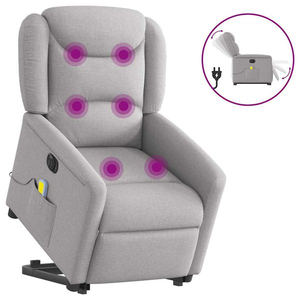 vidaXL Zdvíhacie sklápacie elektrické masážne kreslo oblakšedá látka