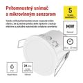 Mikrovlnný senzor prítomnosti IP20 24GHZ 2000W, biela