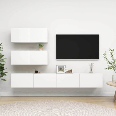vidaXL 4-dielna súprava TV skriniek, biela, kompozitné drevo