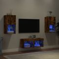 vidaXL 4-dielne TV nástenné skrinky s LED svetlami dymový dub