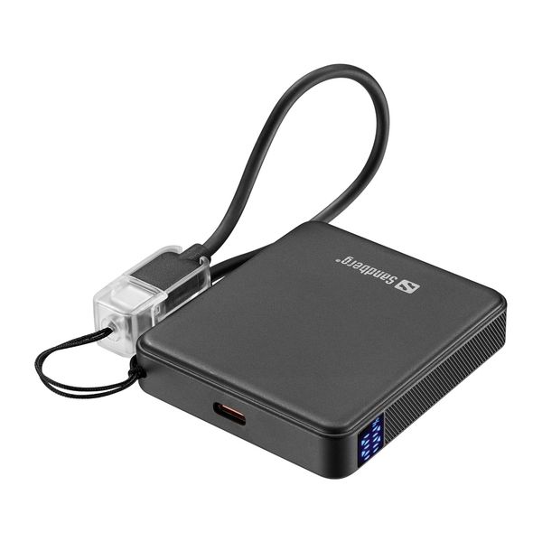 Sandberg Nano Powerbank 5000 mAh PD20W, kompaktná powerbanka s USB-C káblom, čierna