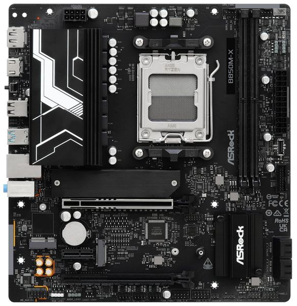 ASRock B850M-X R2.0 / AMD B850 / AM5 / 2x DDR5 DIMM / 2x M.2 / HDMI / DP / USB-C / mATX Základná doska, AMD B850, AM5, 2× DDR5 DIMM (max. 128GB), 2× M.2, HDMI, DisplayPort, USB-C, mATX