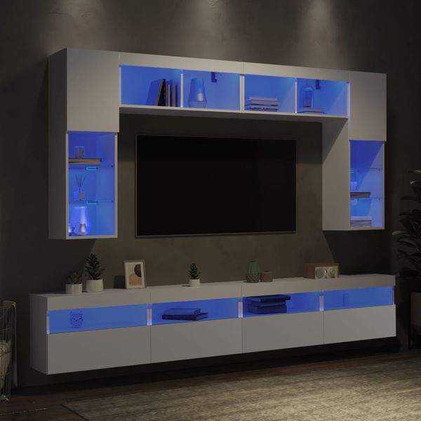 vidaXL 8-dielna súprava TV nástenných skriniek s LED svetlami biela