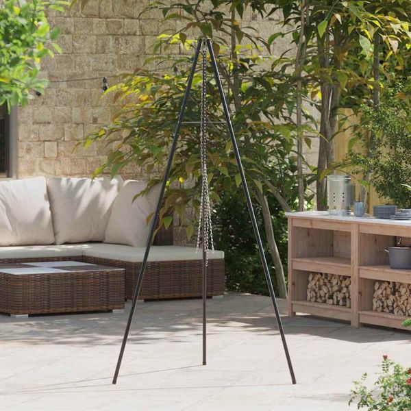 vidaXL Tripod na táborák Čierna 92 x 92 x 191,5 cm Oceľ