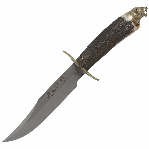 Muela LEOPARD-16BF lovecký nôž 16 cm, jelení paroh, mosadz - leopard, kožené puzdro