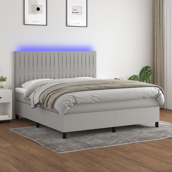 vidaXL Posteľ boxsping s matracom a LED bledosivá 180x200 cm látka
