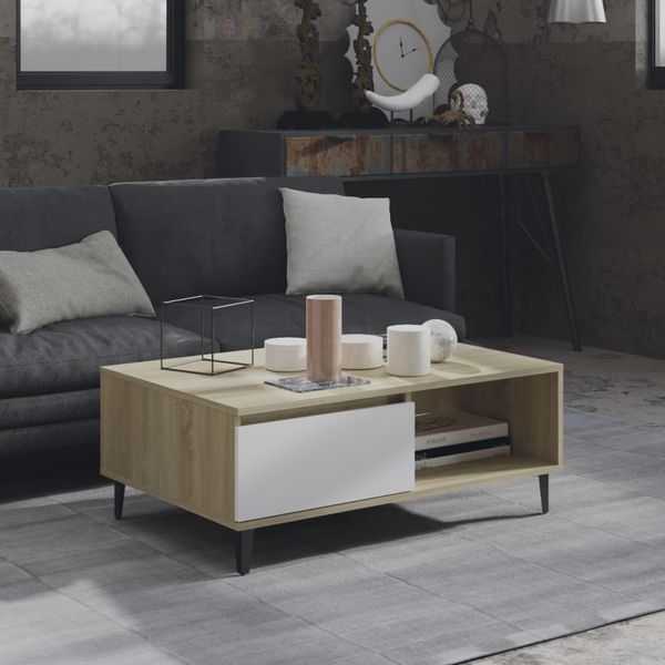 vidaXL Konferenčný stolík, biela+sonoma 90x60x35 cm, kompozitné drevo