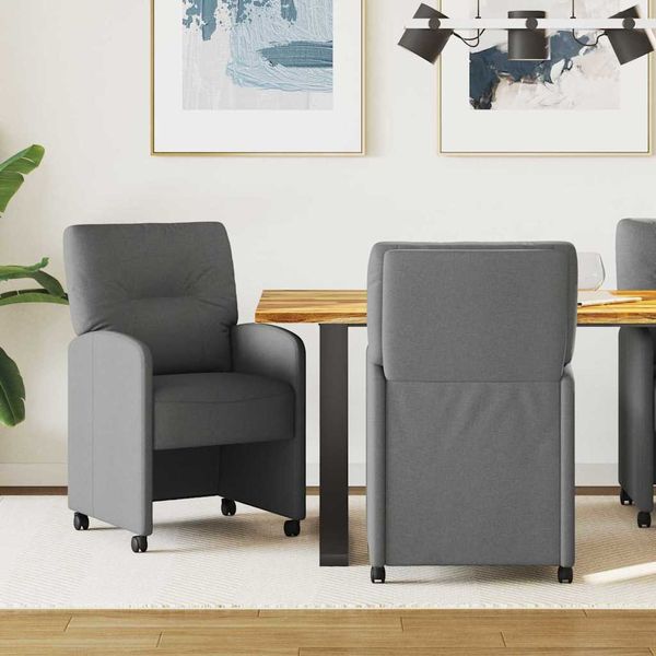 vidaXL Jedálenské stoličky na kolieskach 2 pcs Tmavo šedá látka