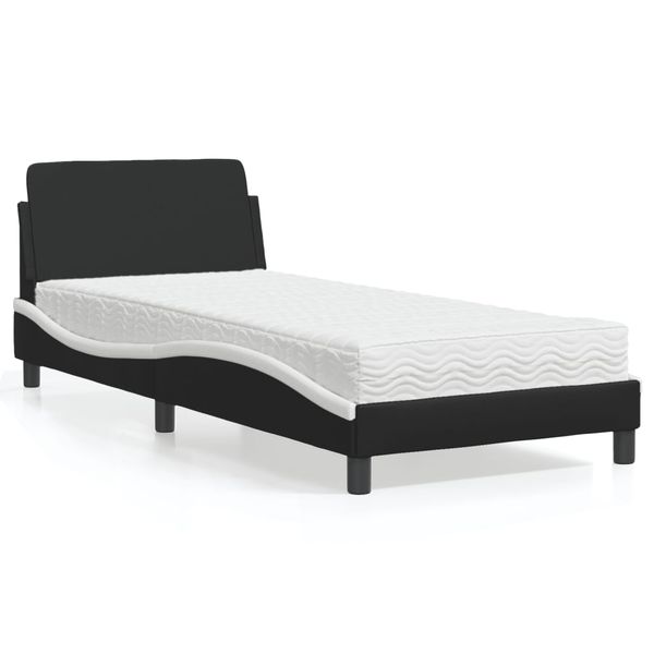 vidaXL Posteľ s matracom Dover čierno-biela 90x190 cm umelá koža