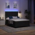 vidaXL LED box s pružinami s čelnou doskou Čierny 140 x 190 cm Zamat