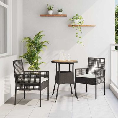 vidaXL Záhradný jedálenský set 3 pcs Čierna polyratan